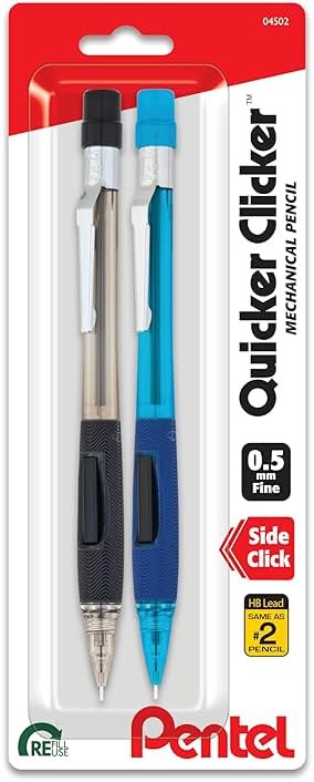 Pentel Quicker Clicker Mechanical Pencil, 0.50 mm, Assorted, 2 Per Pack (PD345BP2-K6) - Product Image