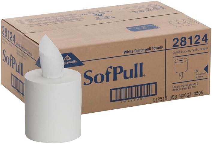 SofPull Centerpull Regular by Georgia-Pacific PRO Premium Paper Towel Dispenser Refills, White, 324 Sheets Per Roll, 6 Rolls Per Case, 28124 - Product Image