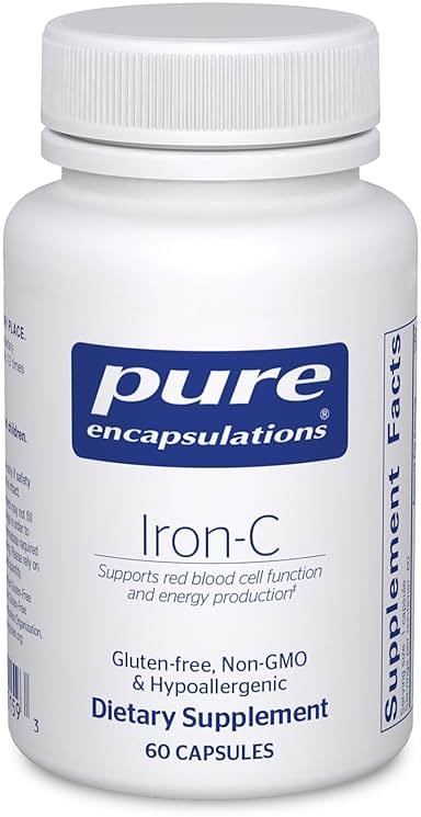 Pure Encapsulations Iron-C - 15 mg - 175 mg Vitamin C - Red Blood Cell Support* - Energy Production - Highly Bioavailable Iron Pill - for Women & Men - Gluten Free & Vegan - 60 Capsules - Product Image
