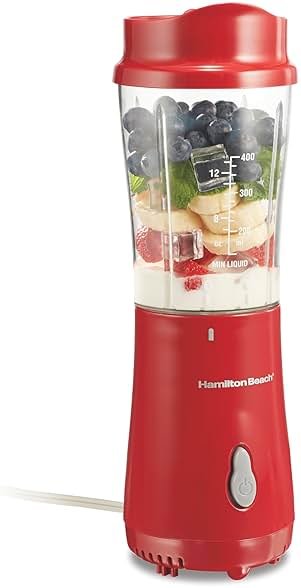 Hamilton Beach Portable Blender for Shakes and Smoothies, 14 Oz BPA Free Travel Cup & Lid, Durable Stainless Steel Blades, Personal Smoothie Blender, Red (51101RV) - Product Image