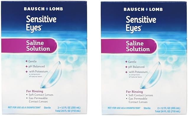 Contact Lens Solution by Bausch & Lomb, Saline Solution for Sensitive Eyes, for Soft Contact & Gas Permeable Lenses, 12 Fl Oz (Pack of 2) - Product Image