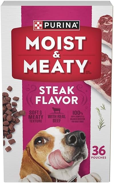 Purina Moist and Meaty Steak Flavor Soft Dog Food Pouches - 36 ct. Pouch - Product Image