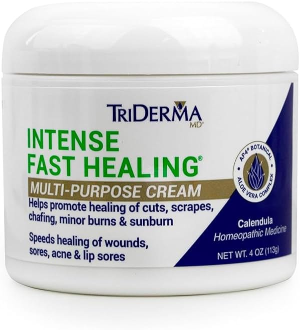 TriDerma Intense Fast Healing Cream, Decreases Healing Time for Minor Irritations, Rashes, Scrapes, Cuts 4 Ounces - Product Image
