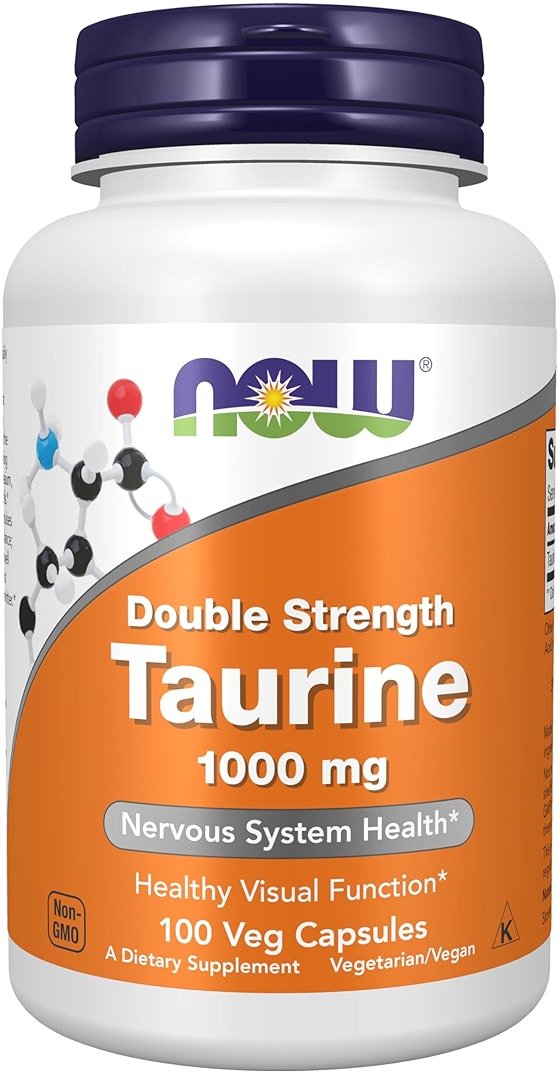 NOW Supplements, Taurine 1,000 mg, Double Strength, Nervous System Health*, 100 Veg Capsules - Product Image