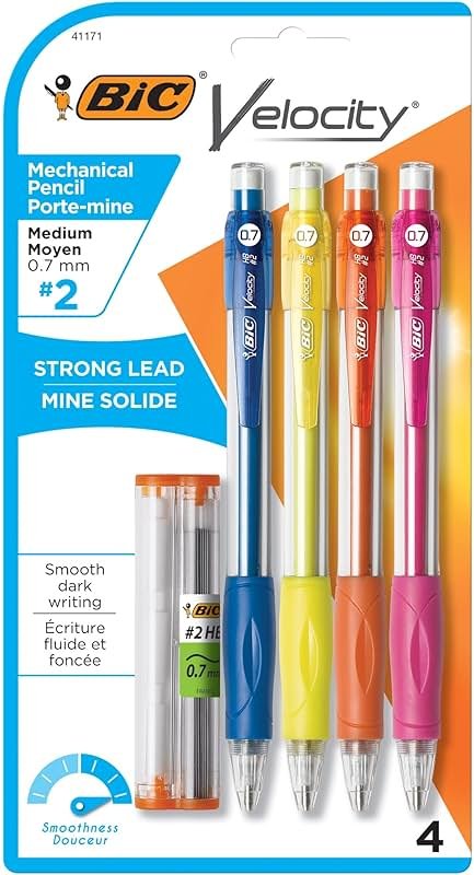 BIC Velocity Mechanical Pencils, With Colorful Barrel, Medium Point (0.7 mm), School Supplies for Students and Teachers, 4-Count Pack - Product Image