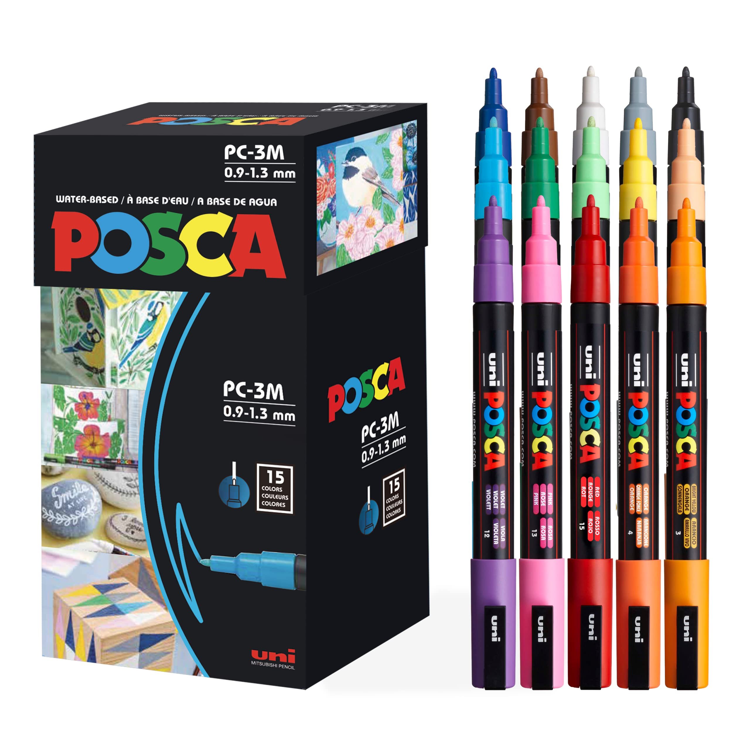 posca Paint Markers, 3M Fine Point Acrylic Paint Pens with Reversible Tips, Art Supplies For Gifts, Decorations Fabric, Metal, Glass, Wood and Canvas, Set of 15 - Product Image