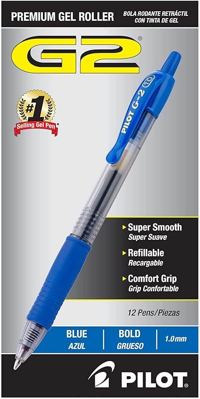 Pilot G2 Premium Gel Roller Pens, Bold Point 1 mm, Blue Ink Pens Bold Point, Pack of 12 - Ideal for School, Journaling, and Office Writing - Product Image