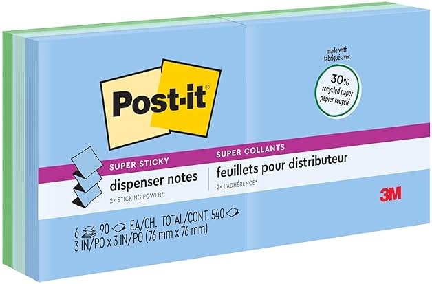 Post-it Super Sticky Pop-up Notes, 3x3 in, 6 Pads, 2X The Sticking Power, Poptimistic, Bright Colors, Recyclable (R330-6SST) - Product Image