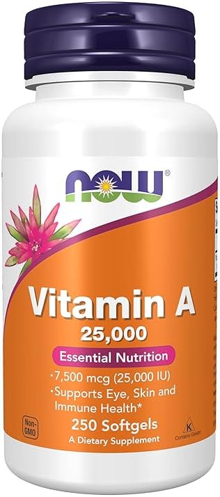NOW Foods Supplements, Vitamin A (Fish Liver Oil) 25,000 IU, Essential Nutrition, 250 Softgels - Product Image