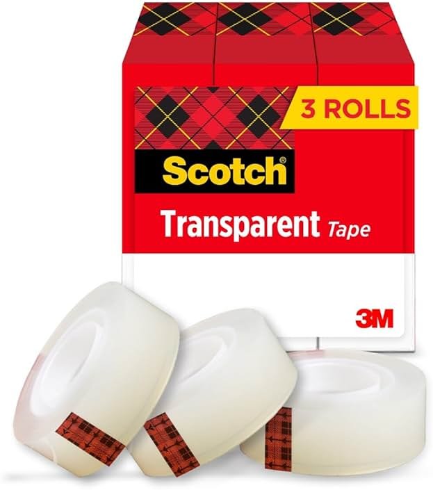 Scotch Transparent Tape, Clear Tape Engineered for Office and Home Use, 1 Inch Core 3/4 in x 1000 in, 3 Boxes - Product Image