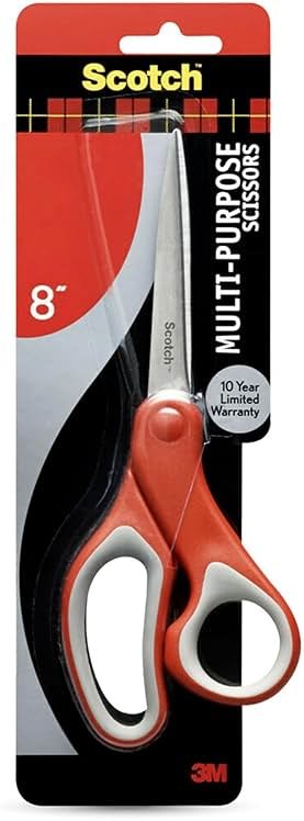 Scotch Multi-Purpose Stainless Steel Scissors, 8 Inches, Red & Gray, Great for Home, School and Office - Product Image