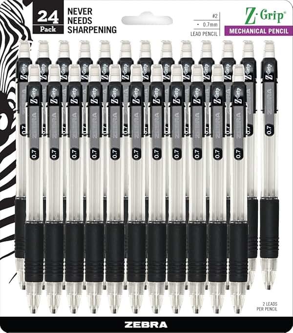 Zebra Pen, Z-Grip Mechanical Pencil, Smooth Writing, Latex-Free Grip, 0.7mm Lead, #2 HB, Pre-Loaded with Lead and Eraser, for School, Office, Everyday Use, Refillable, Clear Barrel, 24-Pack, (15241) - Product Image