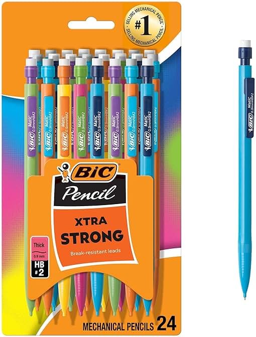 BIC Xtra Strong Mechanical Pencils with Erasers, Thick Point (0.9mm), 24-Count, Mechanical Pencils for School or Office Supplies - Product Image
