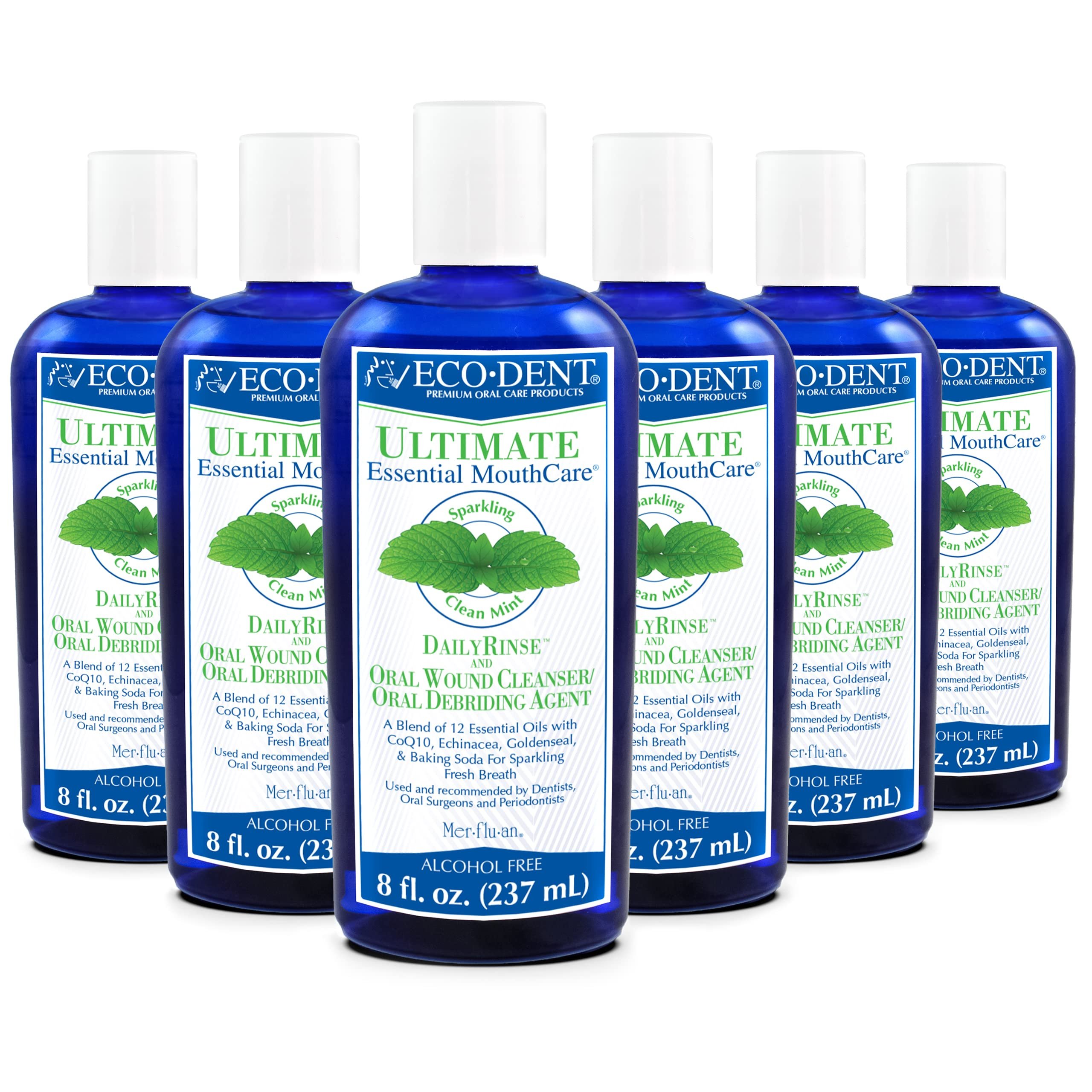 Eco-Dent Alcohol-Free Mouthwash, Mint - Ultimate Essential MouthCare, Oral Care Mouth Wash for Adults, Baking Soda Mouth Rinse with CoQ10/Herbs/Essential Oils, 8 Fl Oz (Pack of 6) - Product Image