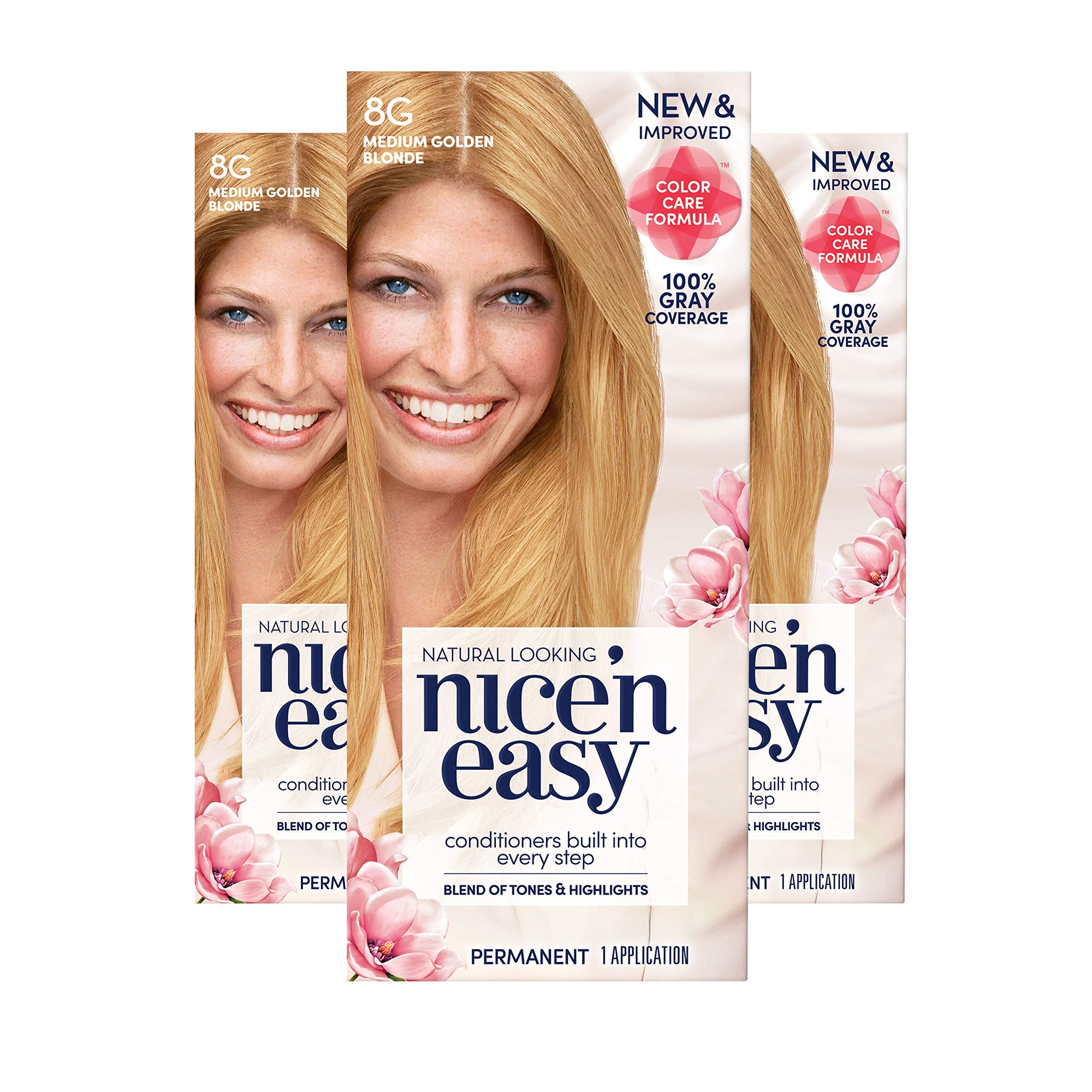 Clairol Nice'n Easy Permanent Hair Dye, 8G Medium Golden Blonde Hair Color, 3 Count - Product Image
