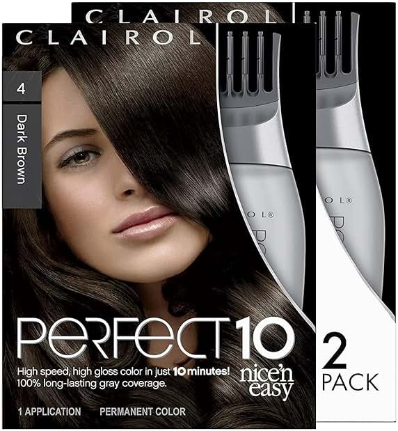 Clairol Nice'n Easy Perfect 10 Permanent Hair Dye, 4 Dark Brown Hair Color, Pack of 2 - Product Image