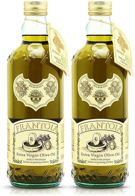 Frantoi Extra Virgin Olive Oil, 33.8 fl oz (1 Liter) – Award-Winning Sicilian EVOO Made from Biancolilla, Nocellara del Belice & Cerasuola Olives – Cold-Pressed within 24 Hours for Fresh, Fruity Flavor [Pack of 2] - Product Image