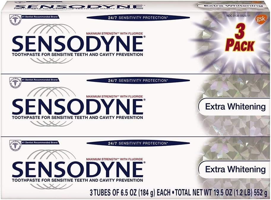 Sensodyne 24/7 Sensitivity Protection Extra Whitening Toothpaste, 6.5 Ounce Tubes (Pack of 3) - Product Image