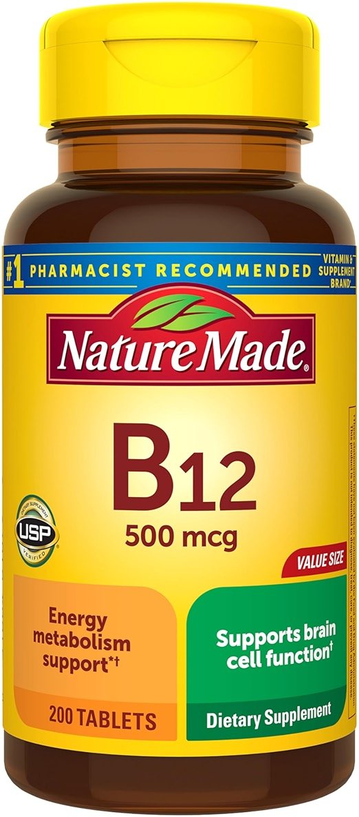 Nature Made Vitamin B12 500 mcg, Dietary Supplement for Energy Metabolism Support, B12 Vitamins 500 mcg, 200 Tablets, 200 Day Supply - Product Image