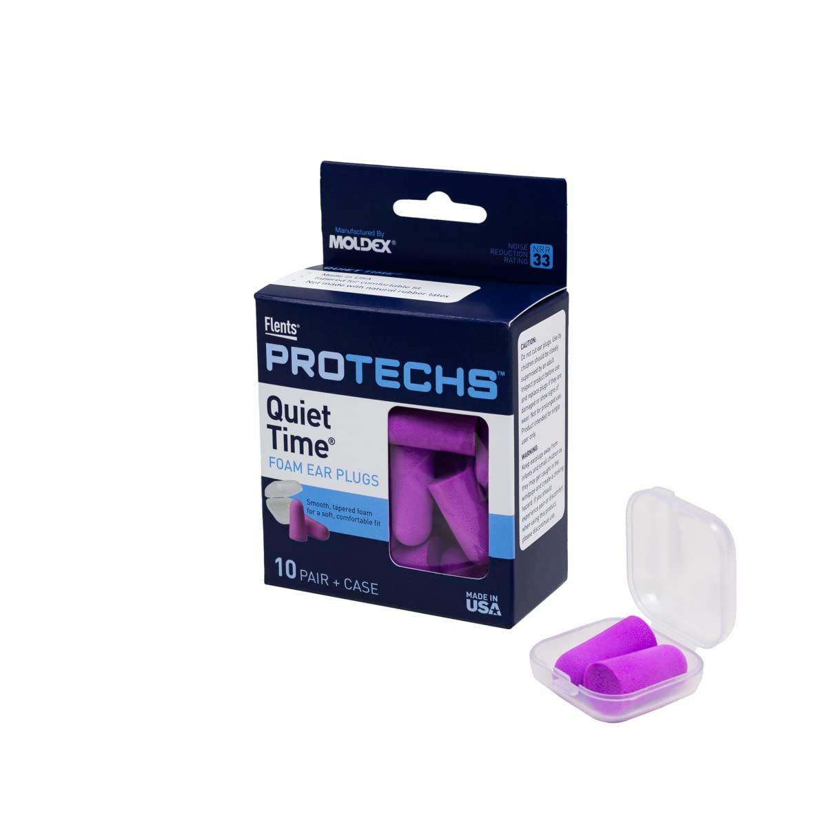 Flents Protechs Foam Ear Plugs, 10 Pair with Case for Sleeping, Snoring, Loud Noise, Traveling, Concerts, Construction, Studying, Work, Shooting, NRR 33, Purple, Disposable, Made in the USA - Product Image