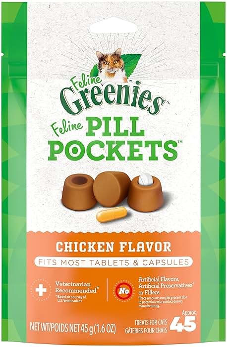 Greenies Feline Pill Pockets for Cats Natural Soft Cat Treats, Chicken Flavor, 1.6 oz. Pouch (45 Treats) - Product Image
