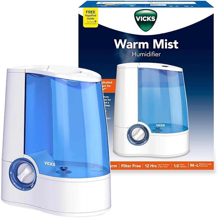 Vicks Warm Mist Humidifier Filter-Free 1-Gal Tank, Auto Shut-Off, Night Light, VapoPad and VapoSteam Compatible - Product Image