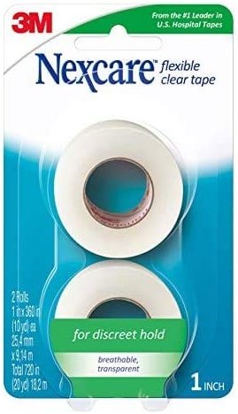 Nexcare Flexible Clear Tape, Waterproof Transparent Medical Tape, Secures Dressings and Catheter Tubing - 1 In x 10 Yds, 2 Rolls of Tape - Product Image