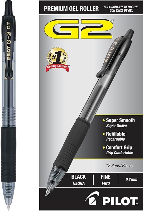 Pilot G2 Pens, Premium Refillable and Retractable Rolling Ball Gel Pens, Fine Point, 0.7mm, Black Ink, 12-Pack (31020) - Product Image