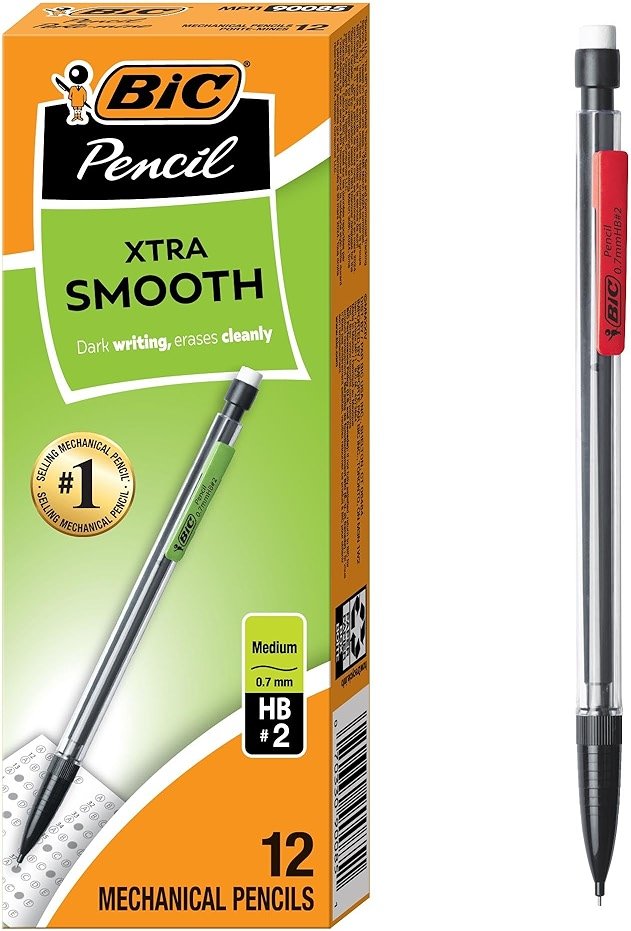 BIC Xtra-Smooth Mechanical Pencils with Erasers, Medium Point (0.7mm), 12-Count Pack, Bulk Mechanical Pencils for School or Office Supplies - Product Image