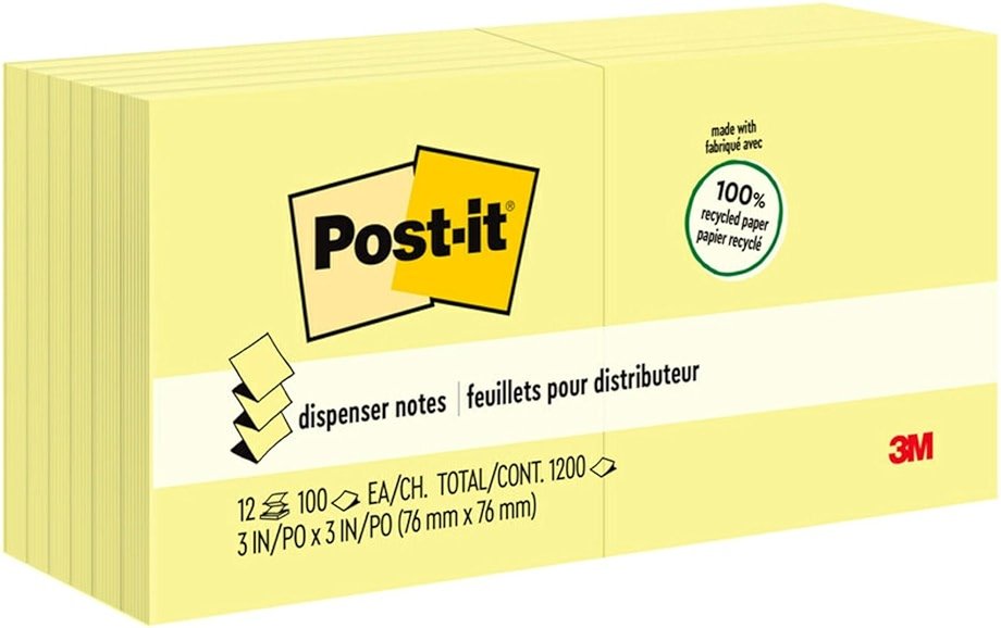 Post-it Greener Recycled Pop-up Notes 3x3 in, 12 Pads, America's’s #1 Favorite Sticky Notes, Canary Yellow, Clean Removal, 100% Recycled Material(R330RP-12YW) - Product Image