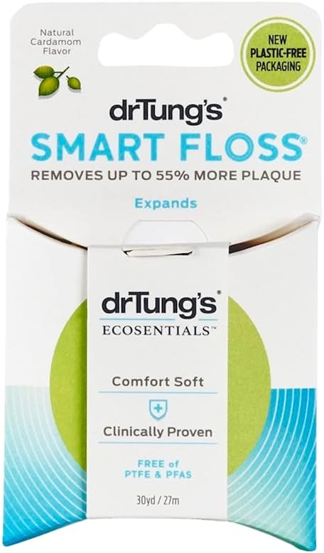 DrTung's Smart Floss - Natural Floss, PTFE & PFAS Free Floss, Gentle on Gums, Expands & Stretches, BPA Free - Natural Dental Floss Cardamom Flavor (Pack of 18) - Product Image