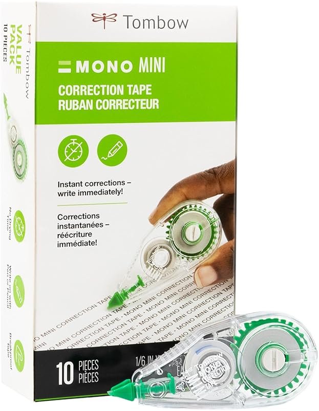Tombow 68722 MONO Mini Correction Tape Easy to Use Applicator for Instant Corrections,Clear, 10-Pack - Product Image