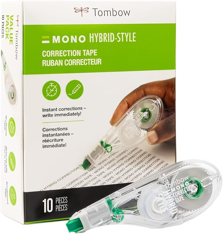 Tombow 68721 MONO Hybrid Correction Tape, 10-Pack. Easy To Use Applicator for Instant Corrections - Product Image