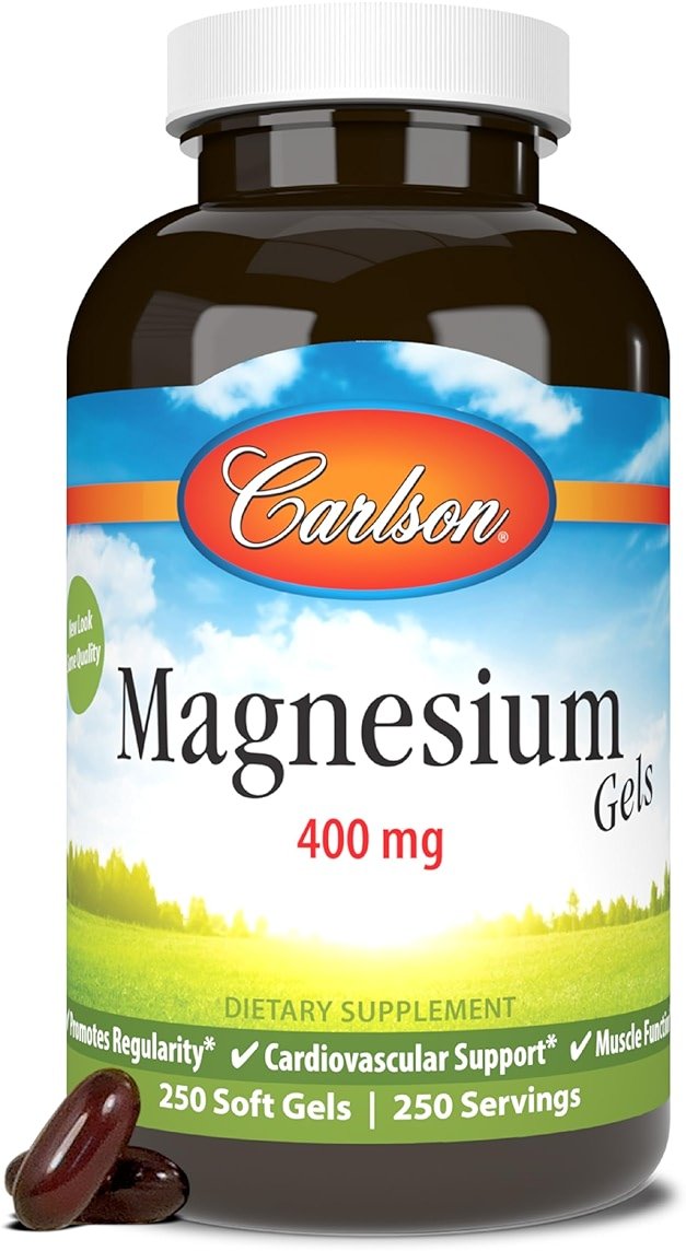 Carlson - Magnesium Gels, 400 mg of Magnesium per Softgel, Heart & Muscle Support, Magnesium Gel Caps, Bowel Function, Magnesium Supplement, 250 Softgels - Product Image
