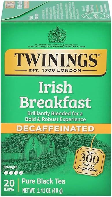 Twinings Decaffeinated Irish Breakfast Black Tea Individually Wrapped Bags, 20 Count (Pack of 1), Flavourful, Robust, Enjoy Hot or Iced, 20 Teabags - Product Image