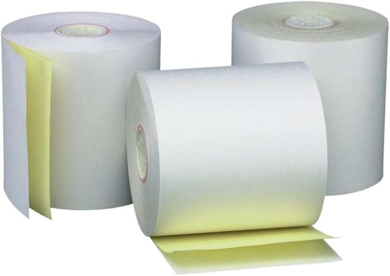 PM Company 2 Ply POS/Cash Register Rolls, 3 Inches X 90 Feet, White/Canary, 50 per Carton (07706) - Product Image