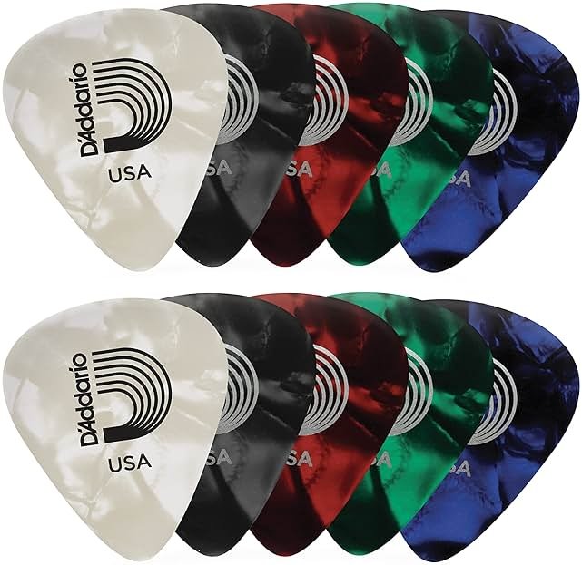 D'Addario Celluloid Guitar Picks - Guitar Accessories - Guitar Picks for Acoustic Guitar, Electric Guitar, Bass Guitar - Natural Feel, Warm Tone - Assorted, Medium 0.70mm, 10-pack - Product Image