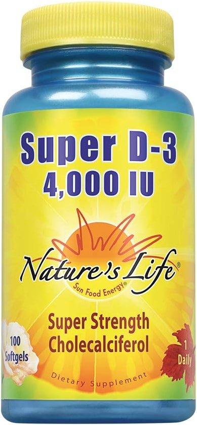 Nature's Life Super D-3 4000 IU | High Potency Vitamin D Supplement | May Support Healthy Bones, Teeth & Immune System | 100 Softgels - Product Image