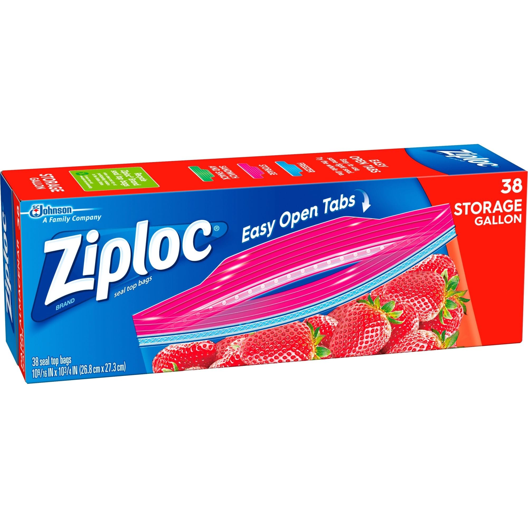 Ziploc® Plastic Double Zipper Storage Bags, 1 Gallon, Clear, Box Of 38 Bags - Product Image