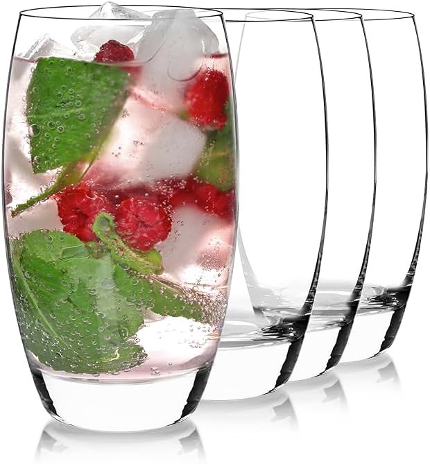 Luigi Bormioli Crescendo Highball Glasses, Set of 4-20 Oz Lead-Free Crystal Tall Tumblers with Thick Base - Laser Cut Rims, Classic for Cocktails, Water, Long Drinks - Made in Italy, Dishwasher Safe - Product Image