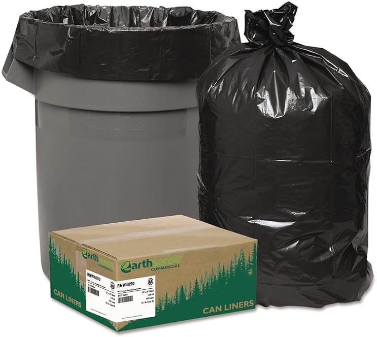 Earthsense Commercial RNW4050 Can Liner 33x39, 31-33 Gal, 1.25 mil, Black, (Case of 100) - Product Image