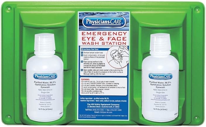 PhysiciansCare Wall-Mountable Eyewash Station with 2 Bottles of Eye Wash Solution, 16 Oz Each - Product Image