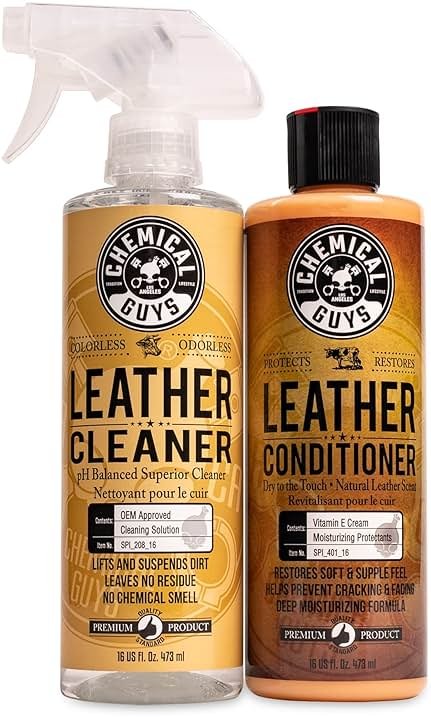 Chemical Guys Leather Cleaner and Conditioner Kit - Car Cleaner and Conditioner, Safely Cleans & Conditions Leather Car Interiors, Furniture, Shoes, Boots, Bags, Apparel & More, 2 Bottles (16 oz Each) - Product Image