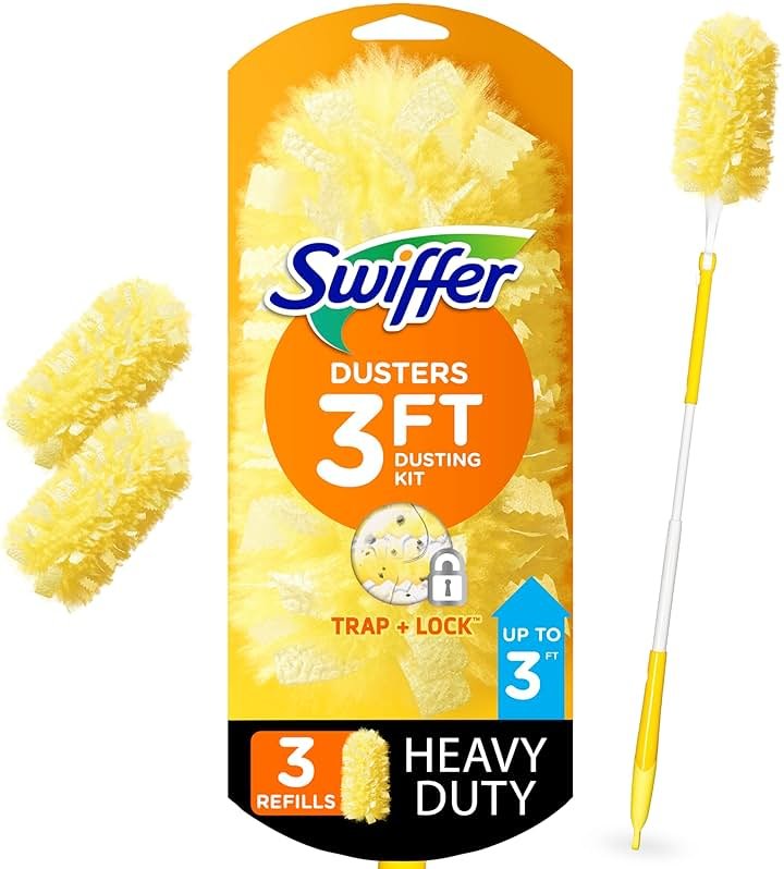 Swiffer Duster Kit with 3 ft Extendable Handle, Heavy Duty Dusting Starter Kit with 3 Refills, for Ceiling Fans, Vents and Hard to Reach Places - Product Image