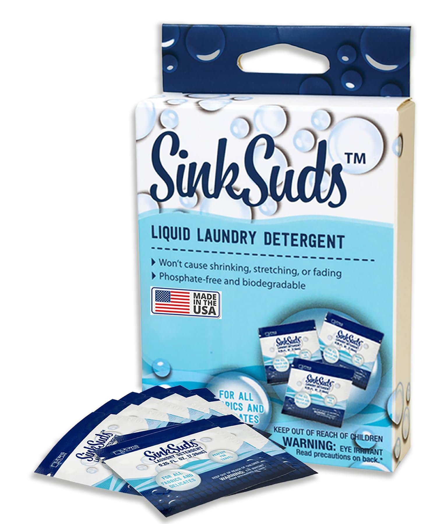 SinkSuds Laundry Detergent, Travel Size Liquid Soap, TSA Compliant, Safe For All Fabrics, 8 Packets (Packaging May Vary) - Product Image