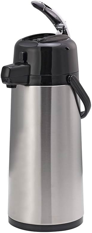 Service Ideas ECAL22S Eco-Air Airpot with Lever, Glass Vacuum Insulated Beverage Dispenser, Thermal Coffee Carafe, 2.2 Liter (74.4 Ounce), Brushed - Product Image