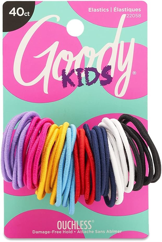 Goody Kids Ouchless Hair Elastics – No Pull, No Breakage, Tangle-Free Hold for Fine Hair – 40 Count, Assorted Colors, Long-Lasting Ponytail Holders for Girls & Boys - Product Image
