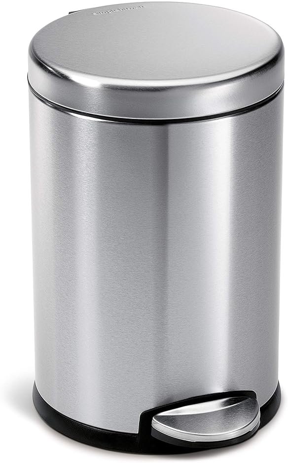 simplehuman Round Step Can, 4.5L / 1.2 Gallon Compact Bathroom Trash Can, 150,000-Step Pedal, Lid Shox® Silent Close, Removable Inner Bucket, Brushed Stainless Steel - Product Image