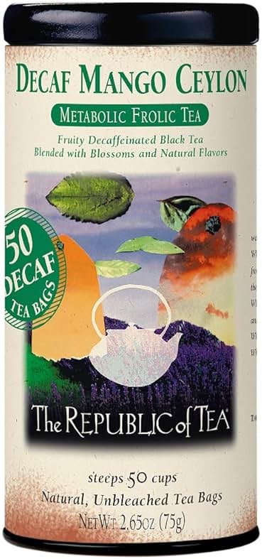 The Republic of Tea — Decaf Mango Ceylon Black Tea Tin, 50 Tea Bags, Environmentally- Friendly Decaffeinated Tea - Product Image