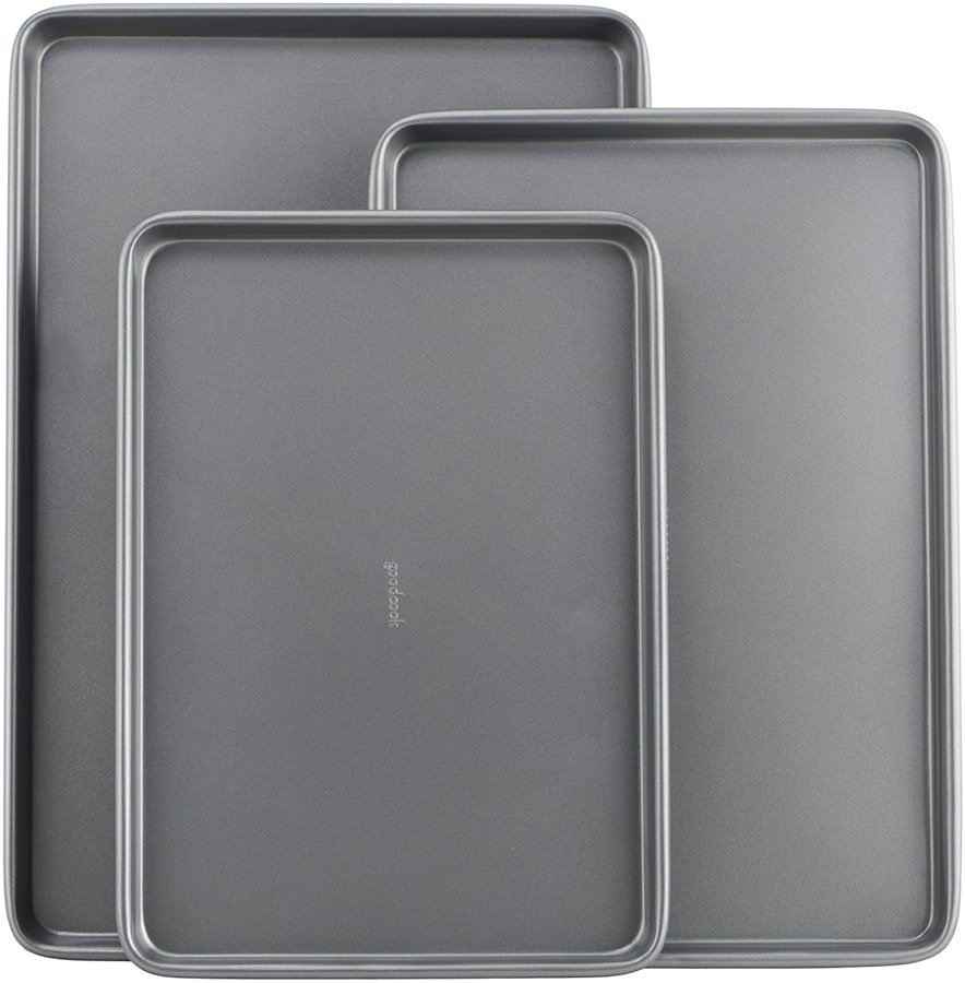 GoodCook Everyday Nonstick Baking Sheet Set, 3 Pack Includes Small (13×9) Medium (15×1) and Large (17×11) Pans Carbon Steel Construction Cookie Sheets Bakeware Set, Gray - Product Image